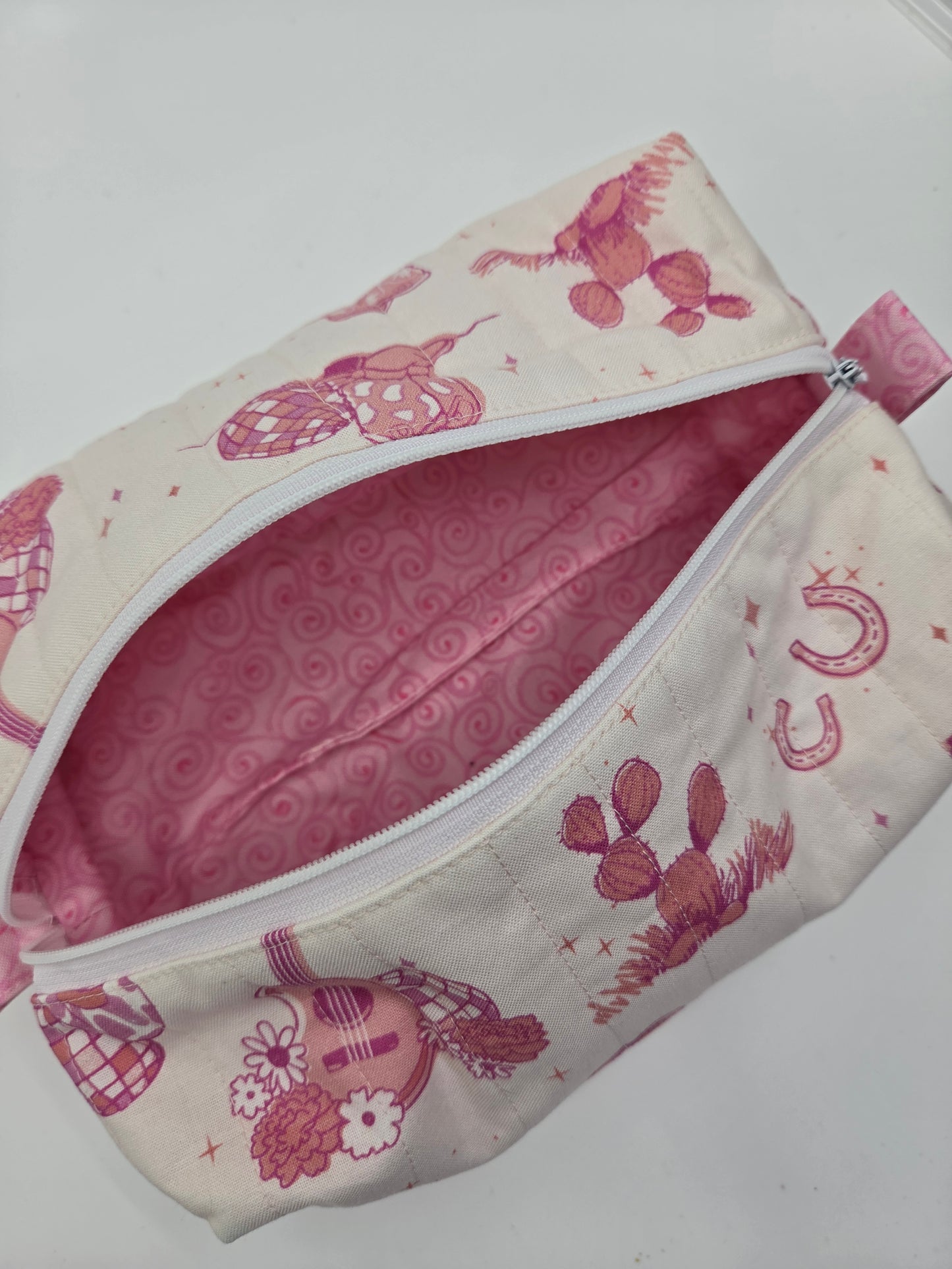 Pink western makeup bag/ notions pouch