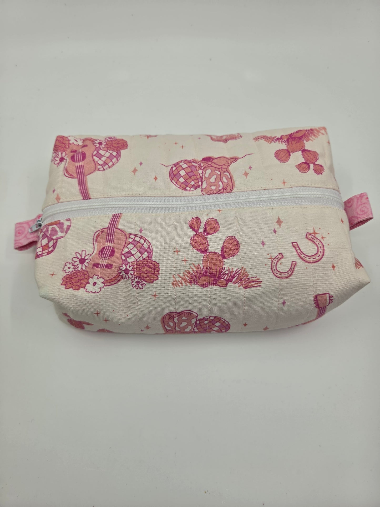 Pink western makeup bag/ notions pouch